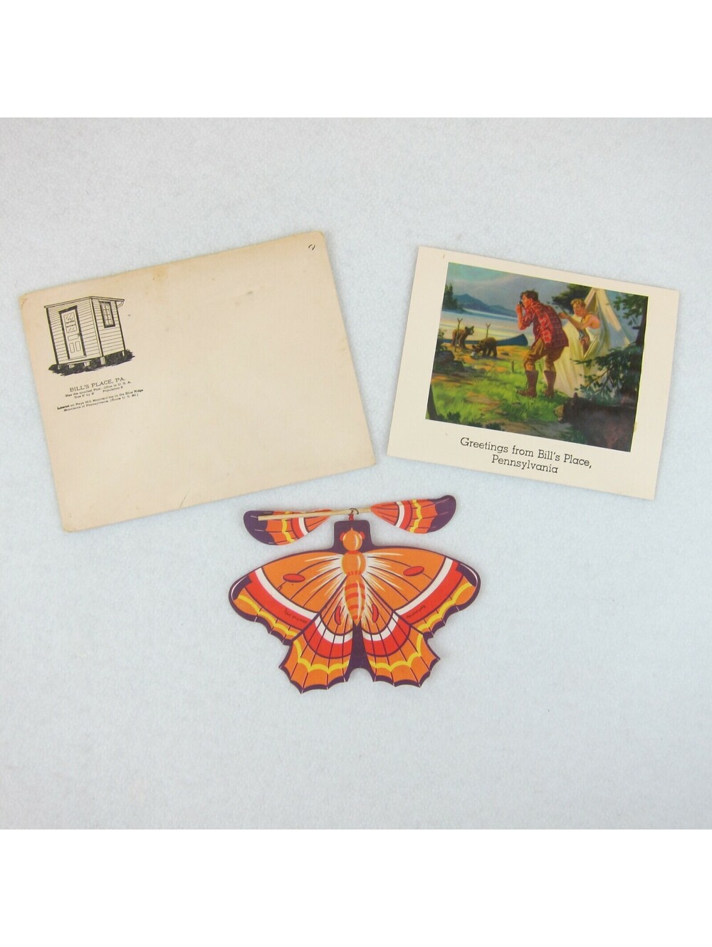 Vintage 1930s Bills Place PA Souvenir Mechanical Paper Butterfly Card & Envelope